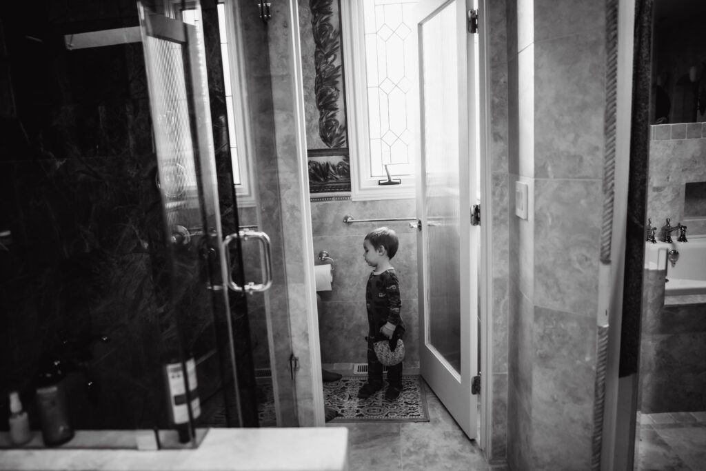 Brother following around mama after home birth