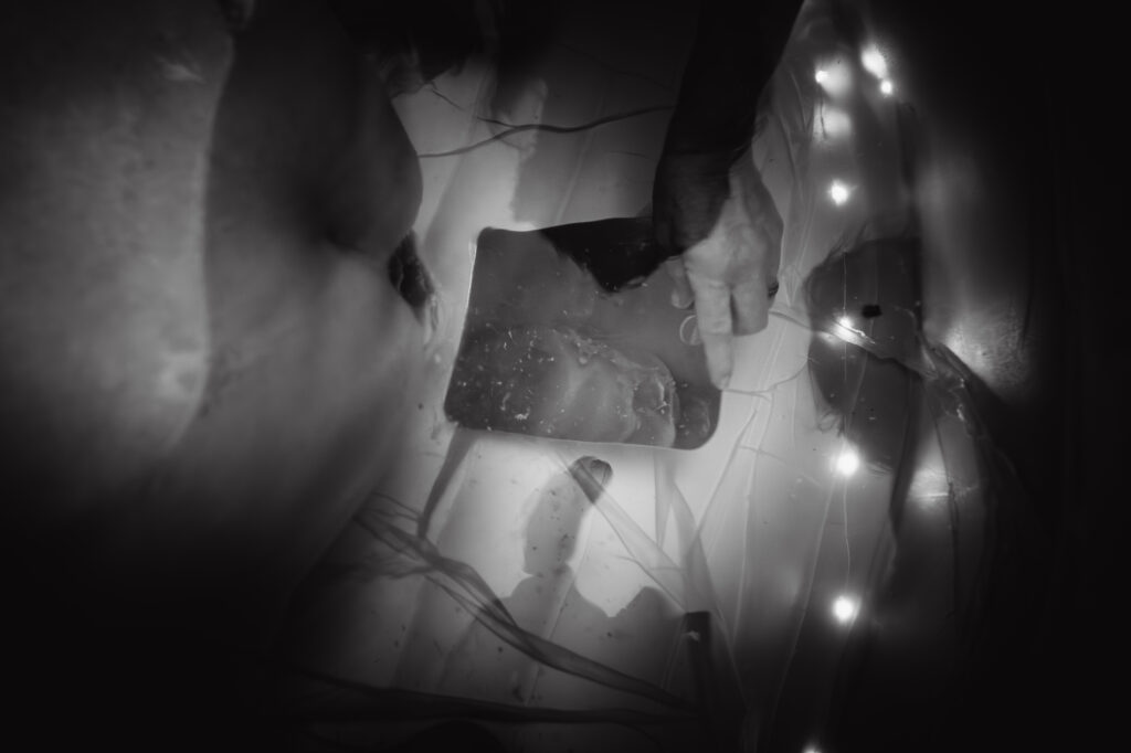 Baby crowning in birth pool